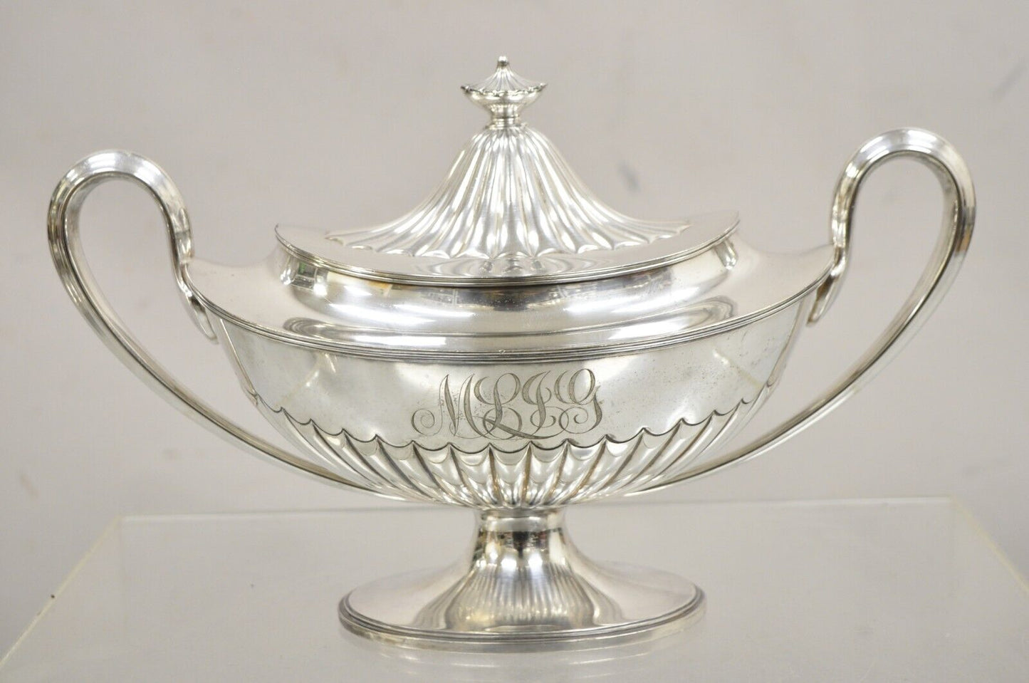 Antique Gorham Edwardian Silver Plated Trophy Urn Covered Sauce Boat Soup Tureen