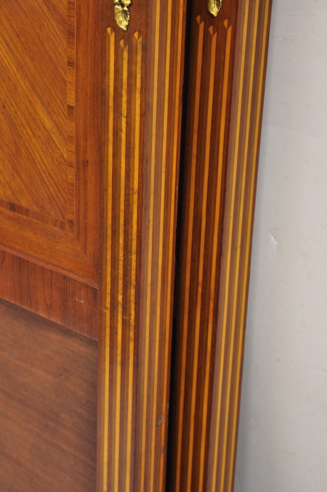 Antique French Louis XVI Style Marquetry Inlay Twin Bed Headboard - a Pair