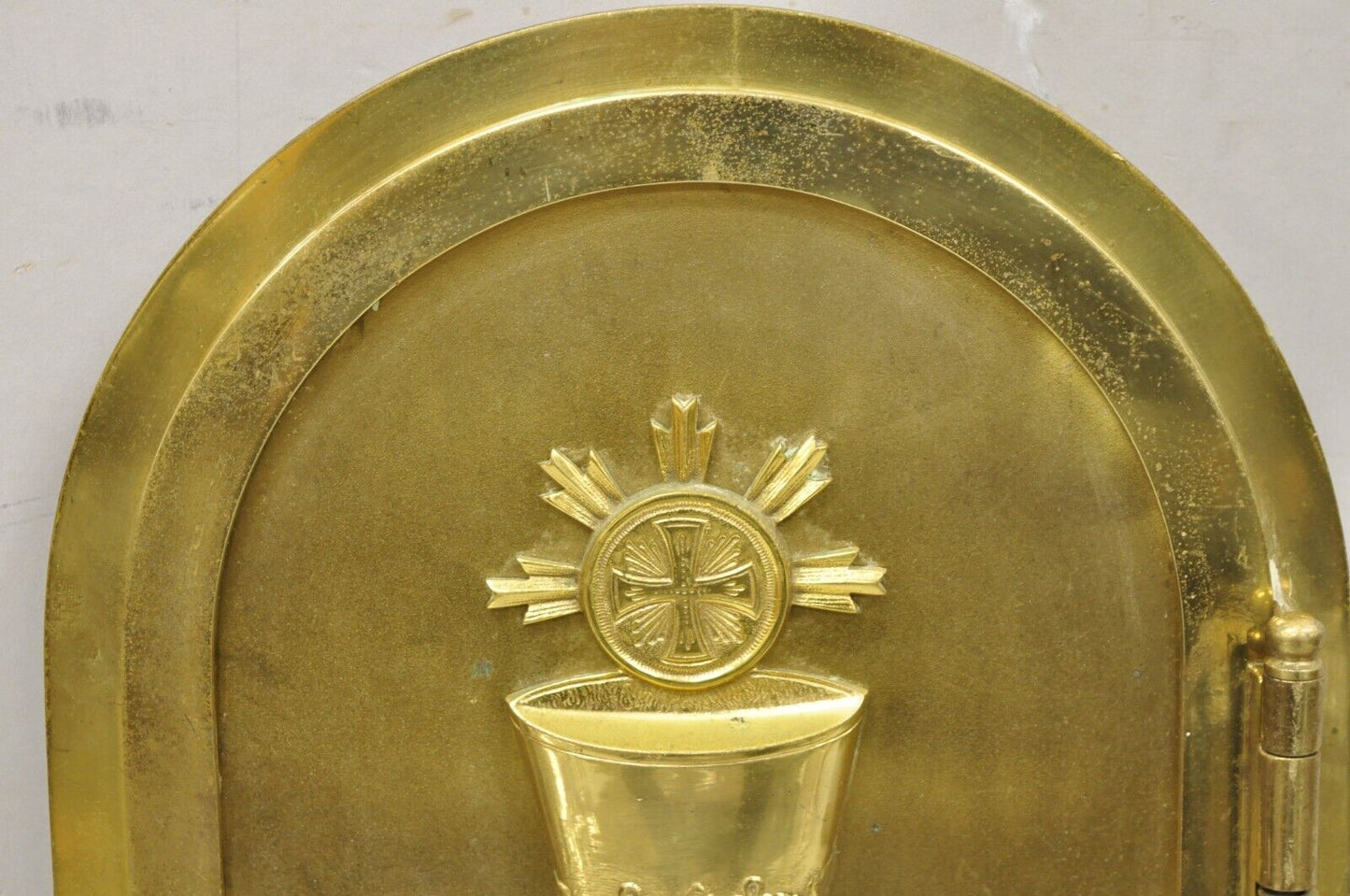 Antique Gothic Bronze Wall Hanging Altar Door Tabernacle with Chalice (A)