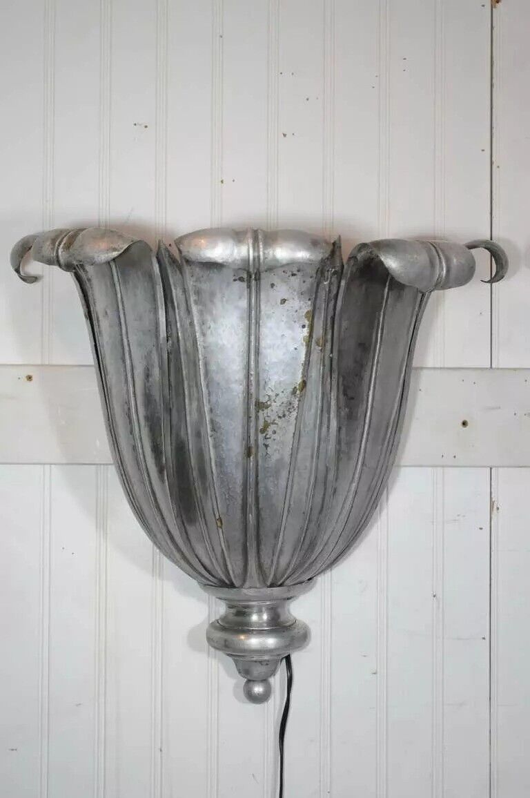 French Art Deco Hand Hammered Copper Lotus Up Light Sconces attr. Maison Jansen