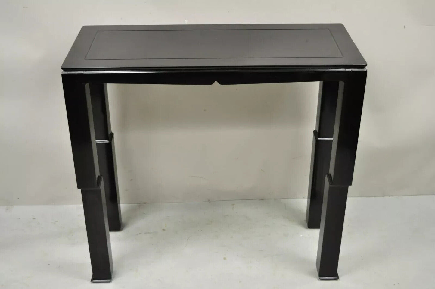 Chinese Ming James Mont Style Black Lacquer Sofa Hall Console Tables - Pair