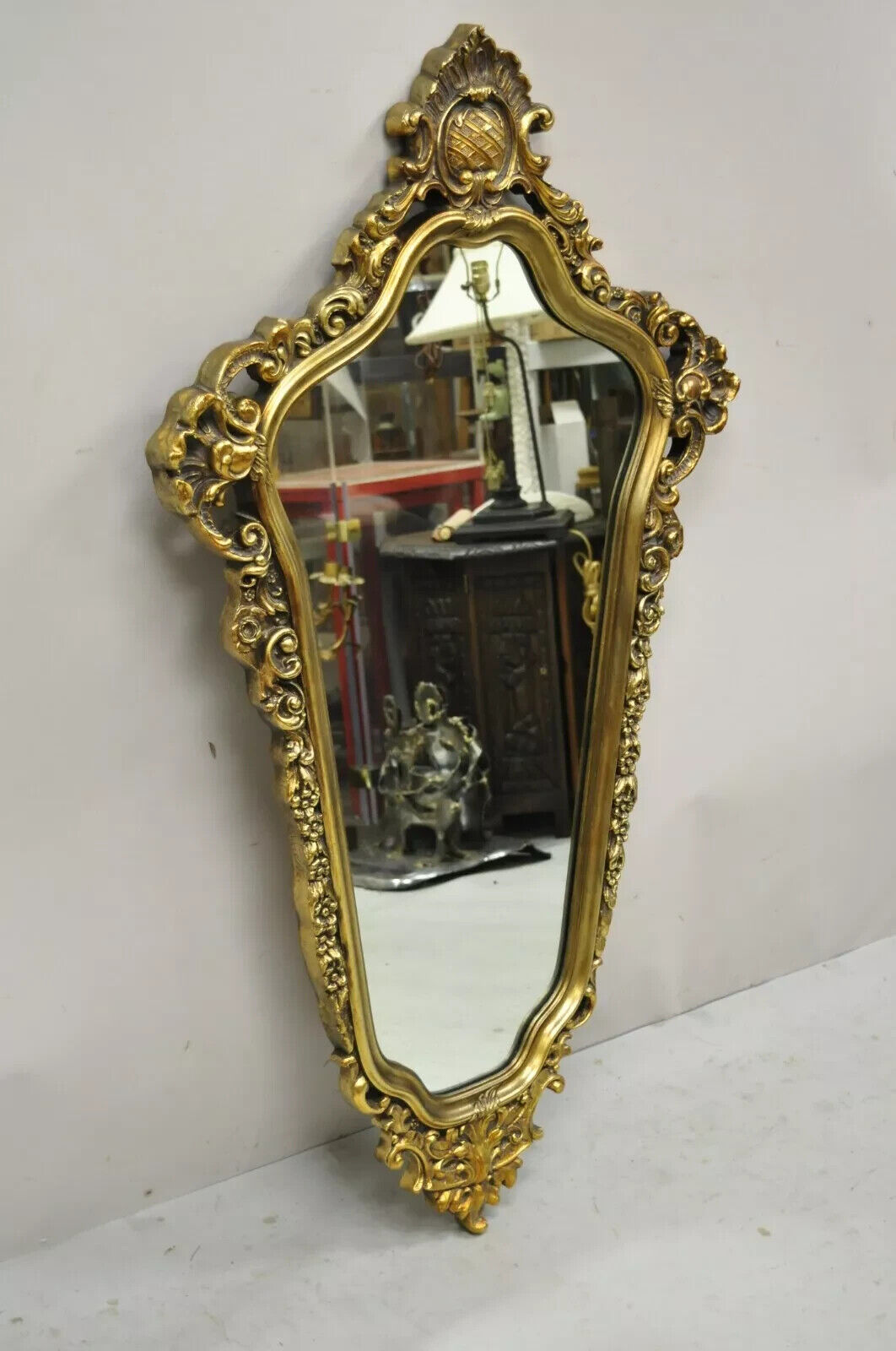 Vintage French Rococo Baroque Style Ornate Gold Frame Wall Mirror
