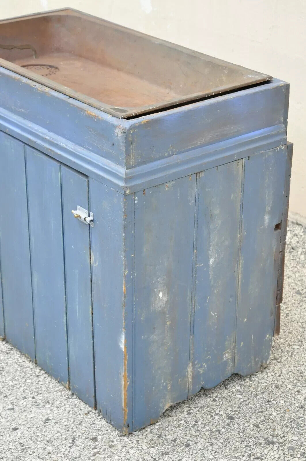 Antique Primitive Blue Distress Painted Cupboard Cabinet Vanity Cast Iron Sink