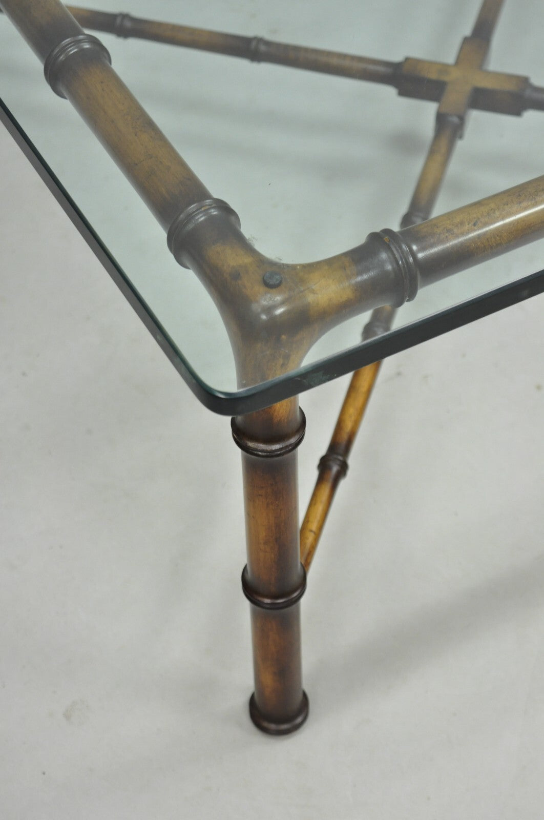Vintage Hollywood Regency Chinese Chippendale Faux Bamboo Square Coffee Table