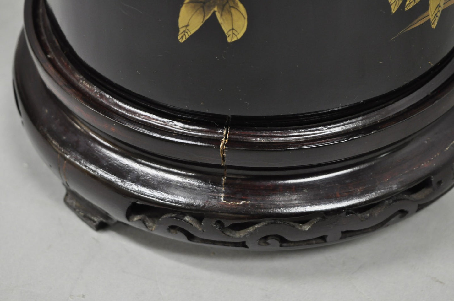 Vintage Chinoiserie Oriental Chinese Black Porcelain Large Ginger Jar Table Lamp