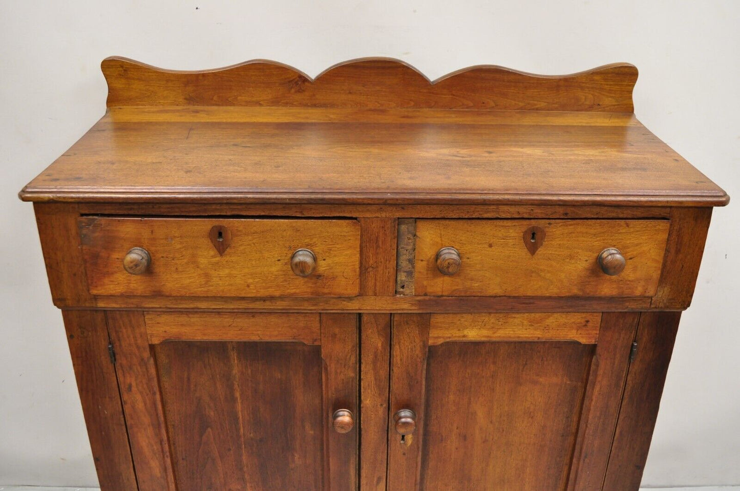 Antique American Colonial Primitive Mahogany 2 Drawer Jelly Cupboard Cabinet