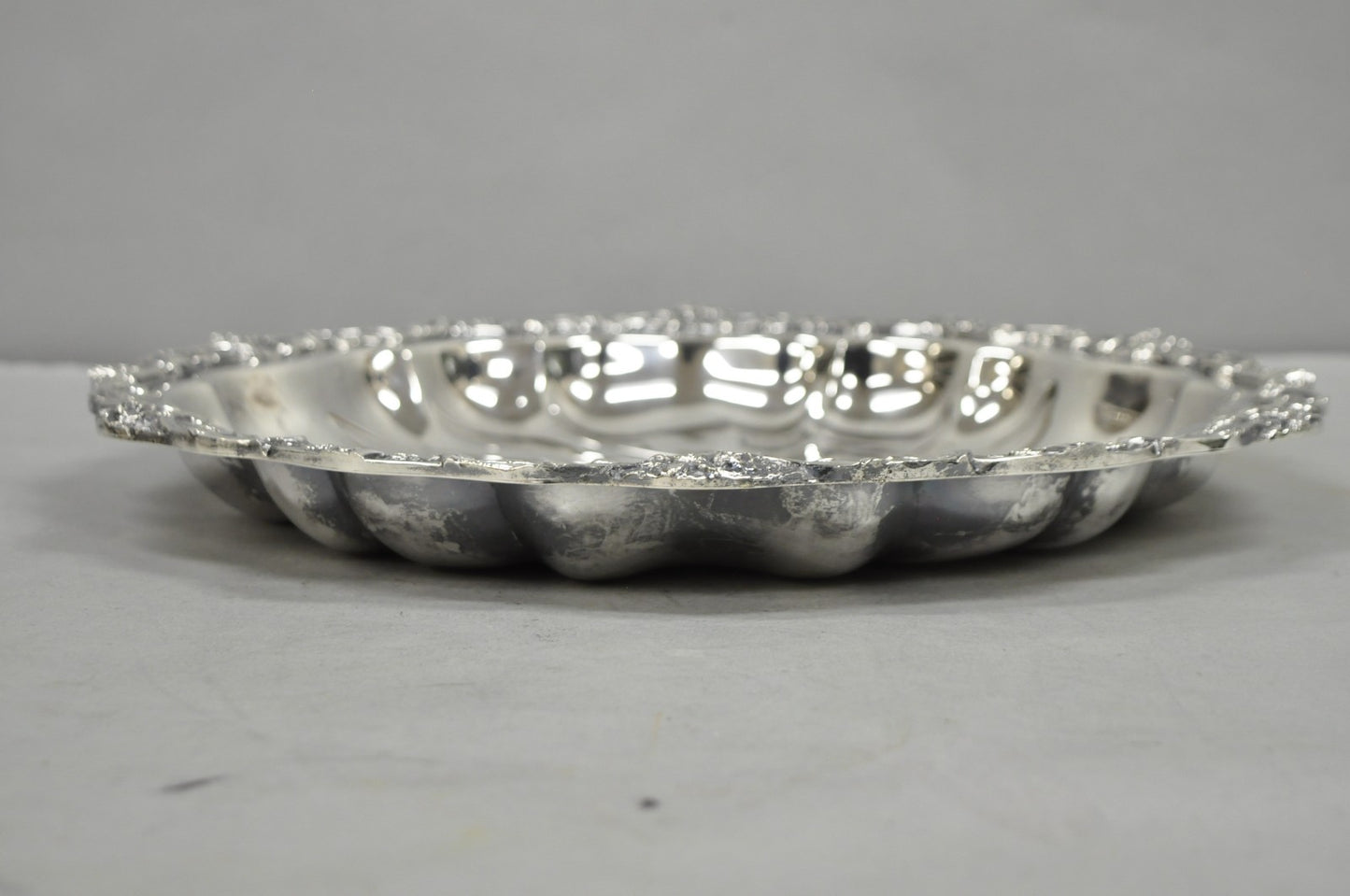 Vintage Victorian Silver Plated "Rose Basket" Round Shallow Serving Platter