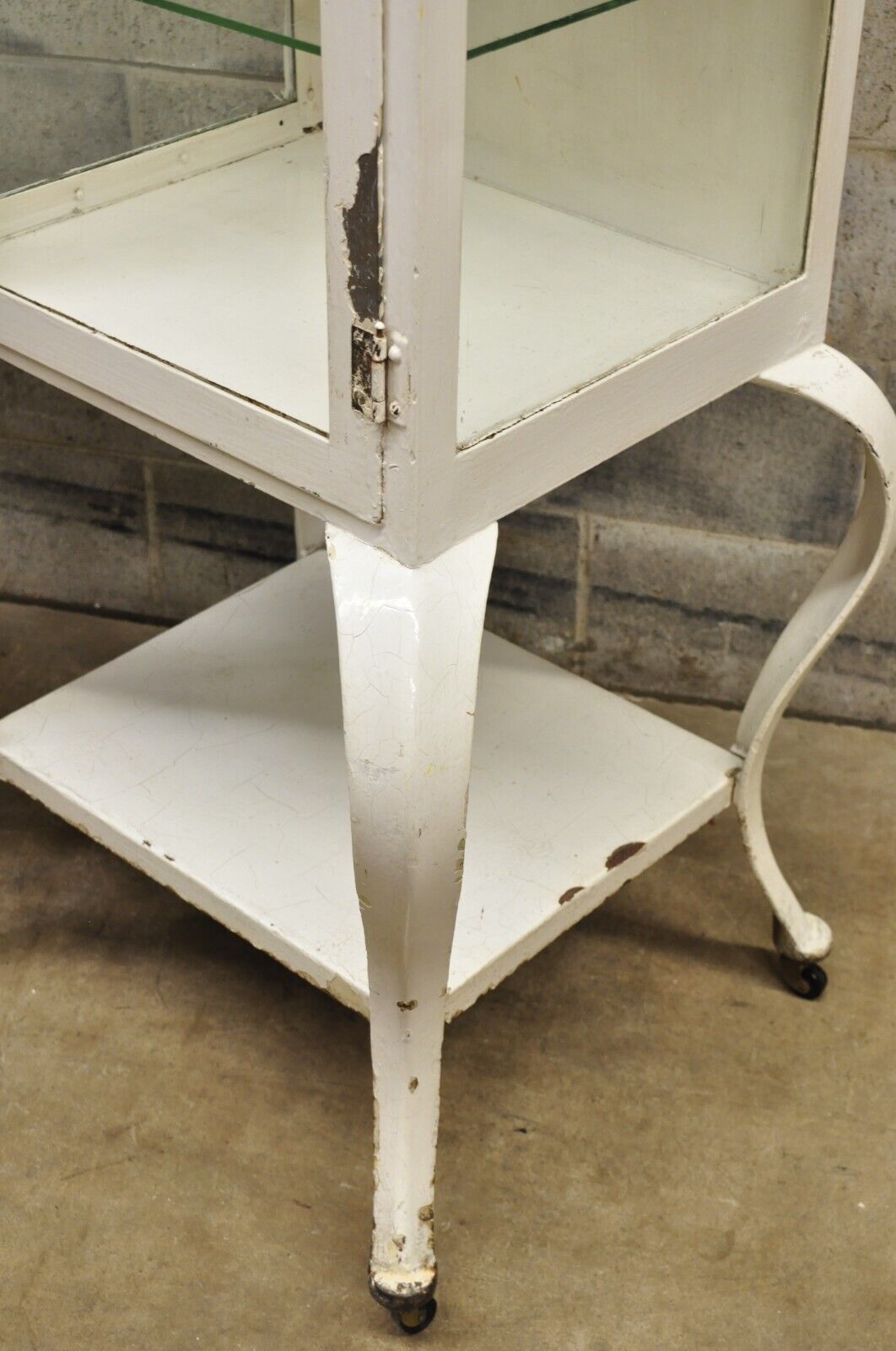 Antique Art Deco Cabriole Leg Steel Metal Medical Dental Pharmacy Cabinet - Pair