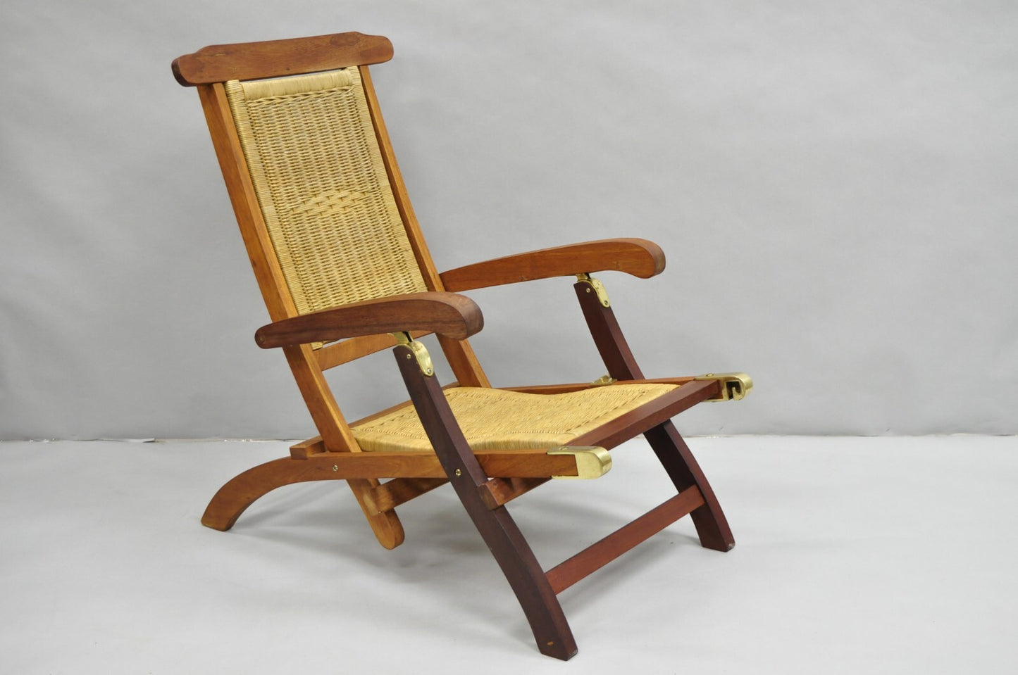Park Royal British Colonial Hardwood & Wicker Plantation Folding Deck Chair Pair