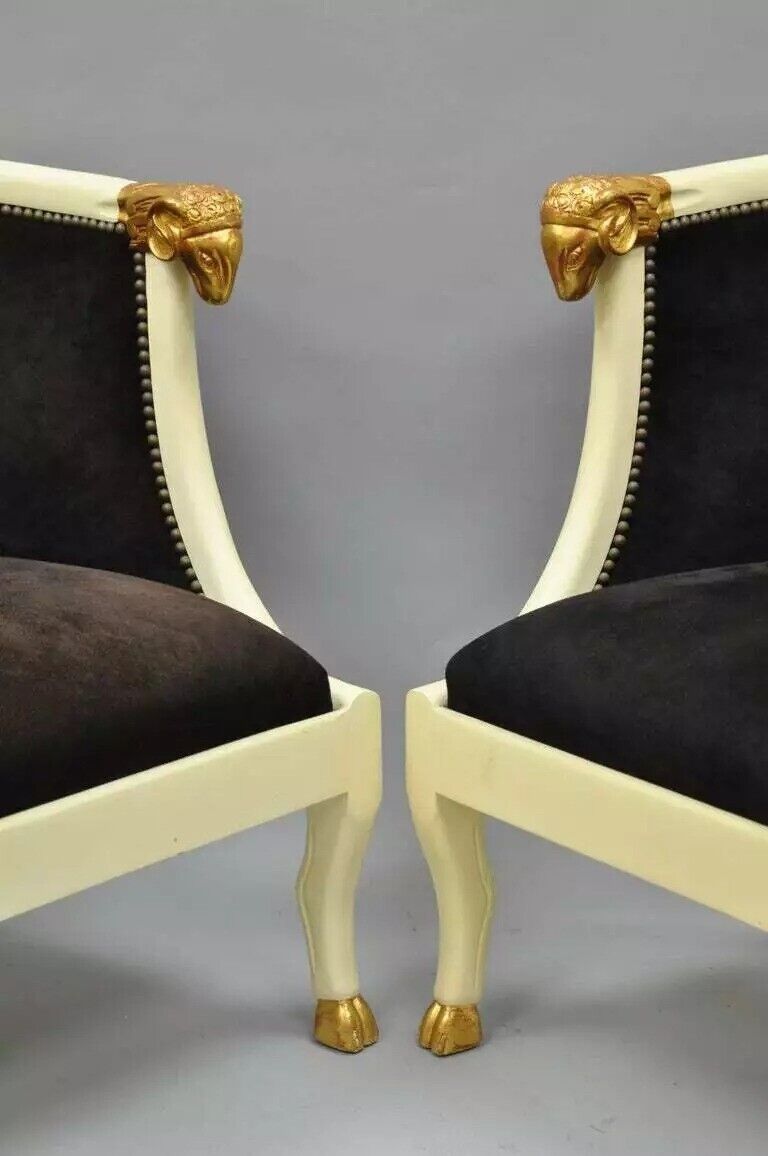 Vintage Regency Neoclassical Style Ram's Head Hoof Feet Club Chairs - a Pair