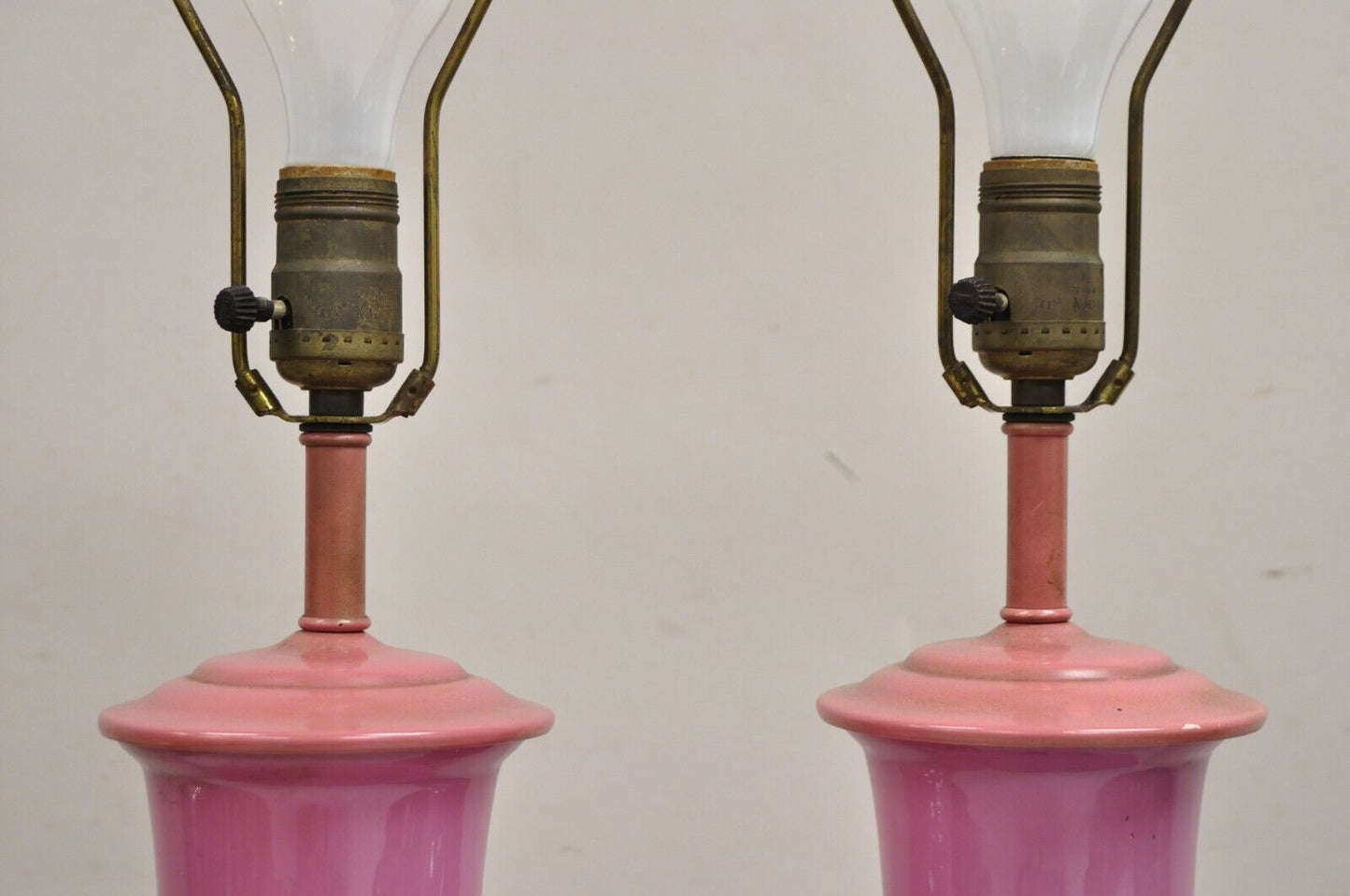 Vintage Chinoiserie Pink Porcelain Japanese Bird Painted Table Lamps - a Pair