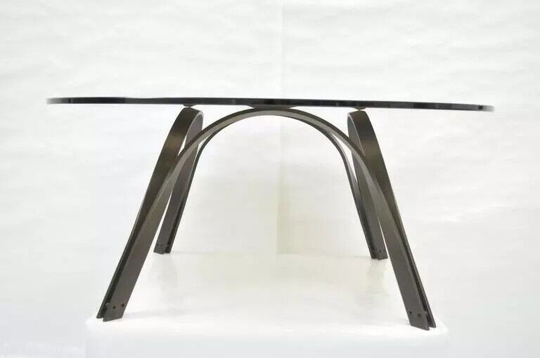 Tri-Mark Bronze Sculptural Round Glass Coffee Table After Roger Sprunger Dunbar