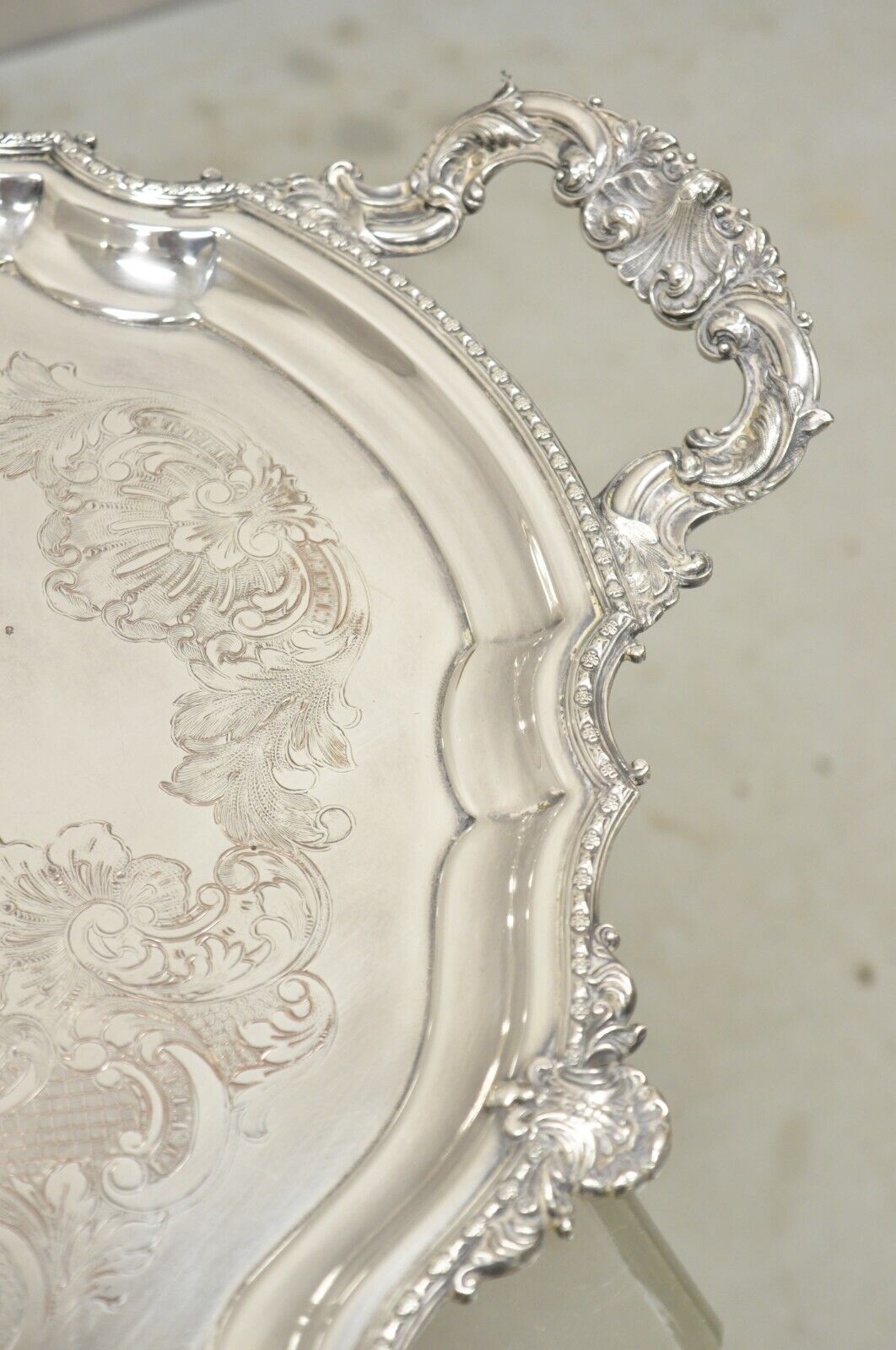 Antique English Victorian Silver Plated Ornate Oval Serving Platter Tray