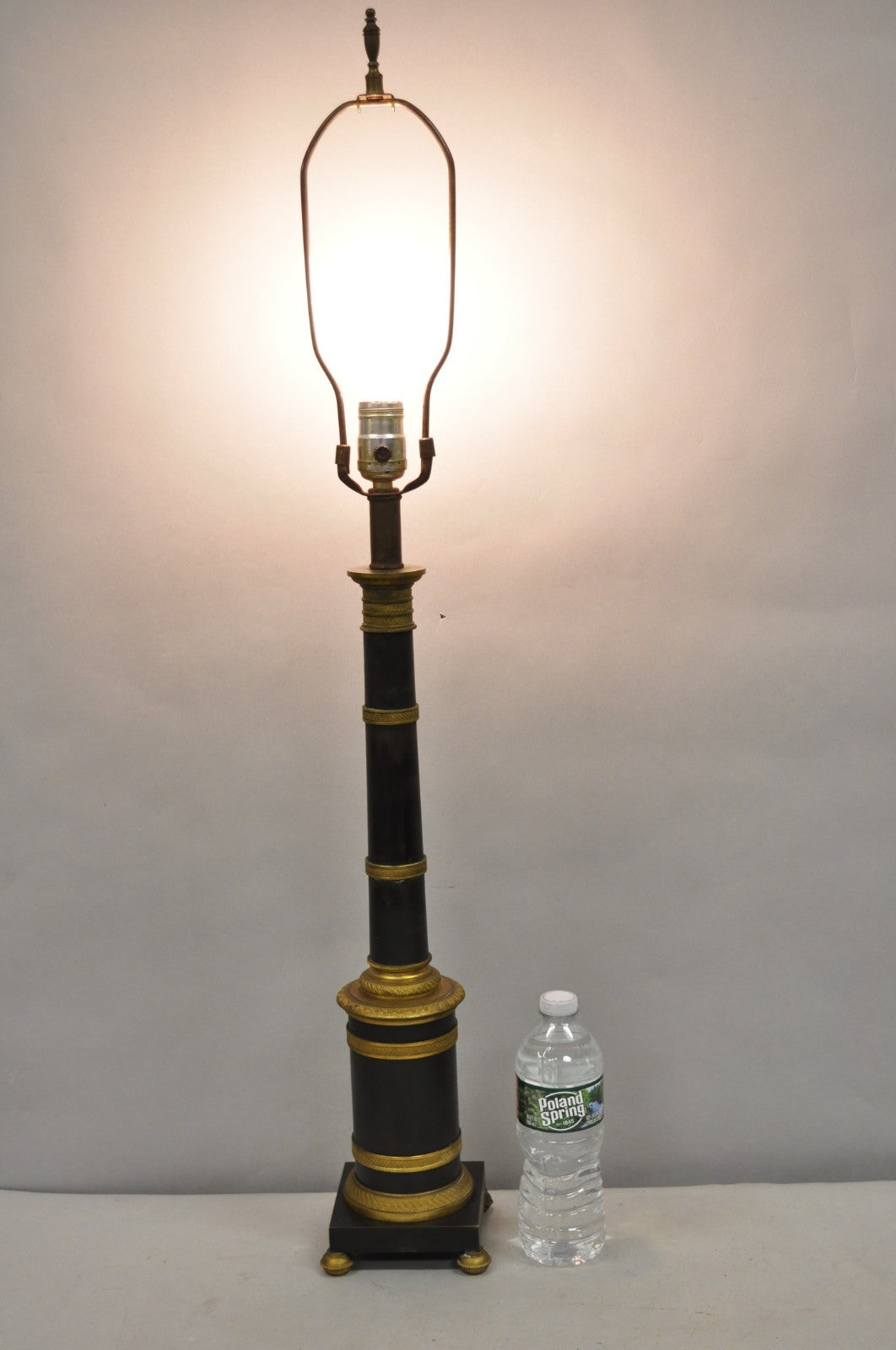 Antique French Empire Patinated Bronze Candlestick Column Bouillotte Table Lamp