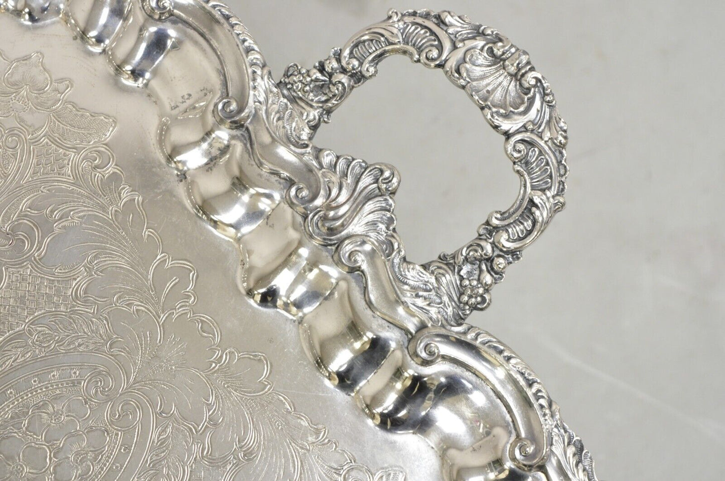 Vintage English Victorian Silver Plated Large Twin Handle Serving Platter Tray
