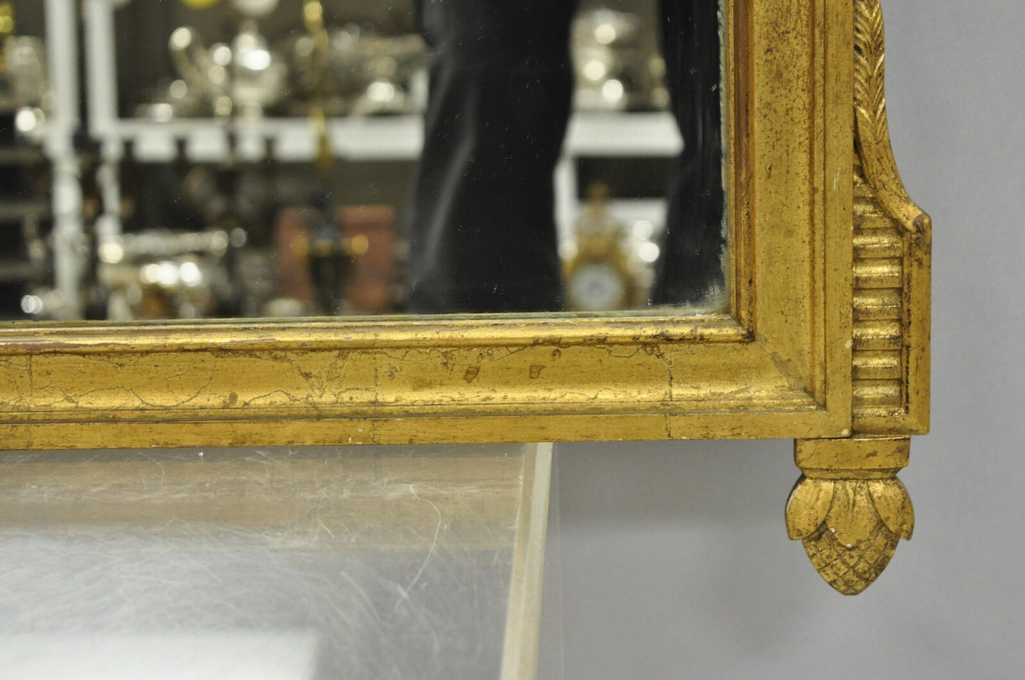 Antique French Neoclassical Style Gold Gilt Gesso Arrow & Wreath Wall Mirror