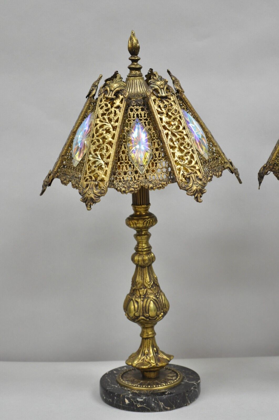 Vintage Hollywood Regency Loevsky & Loevsky Style Small Gold Table Lamps - Pair