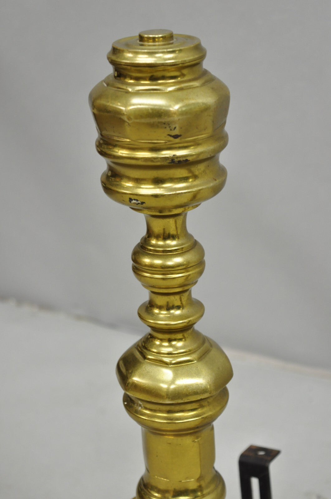 Vintage Federal Style Brass Branch Foot Gold Fireplace Andirons - a Pair