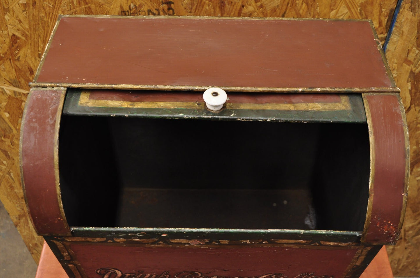 Antique Power Coffee Tin Rolltop Red Tea Hopper General Store Spice Bin Display