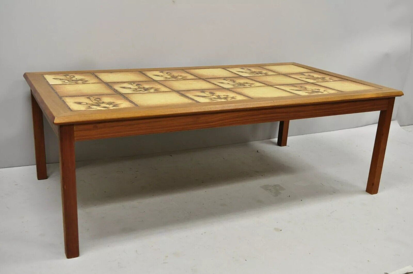 Vintage Mid Century Danish Modern Teak Wood Tile Top Rectangular Coffee Table