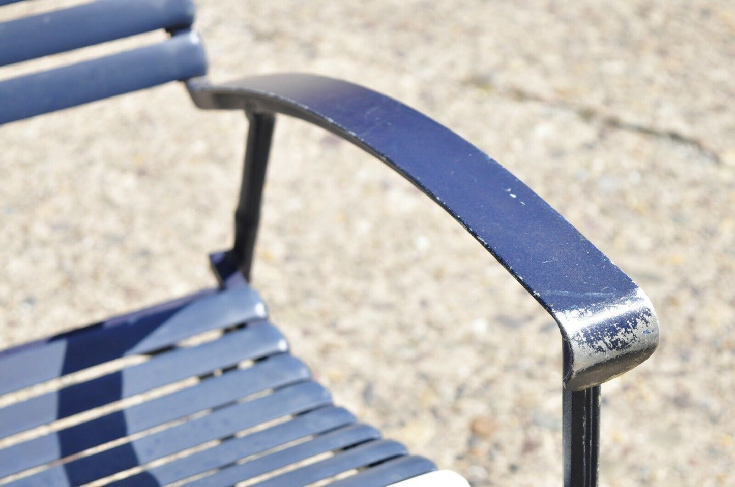 Vintage Faux Bamboo Aluminum Vinyl Strap Blue Garden Patio Loveseat Settee