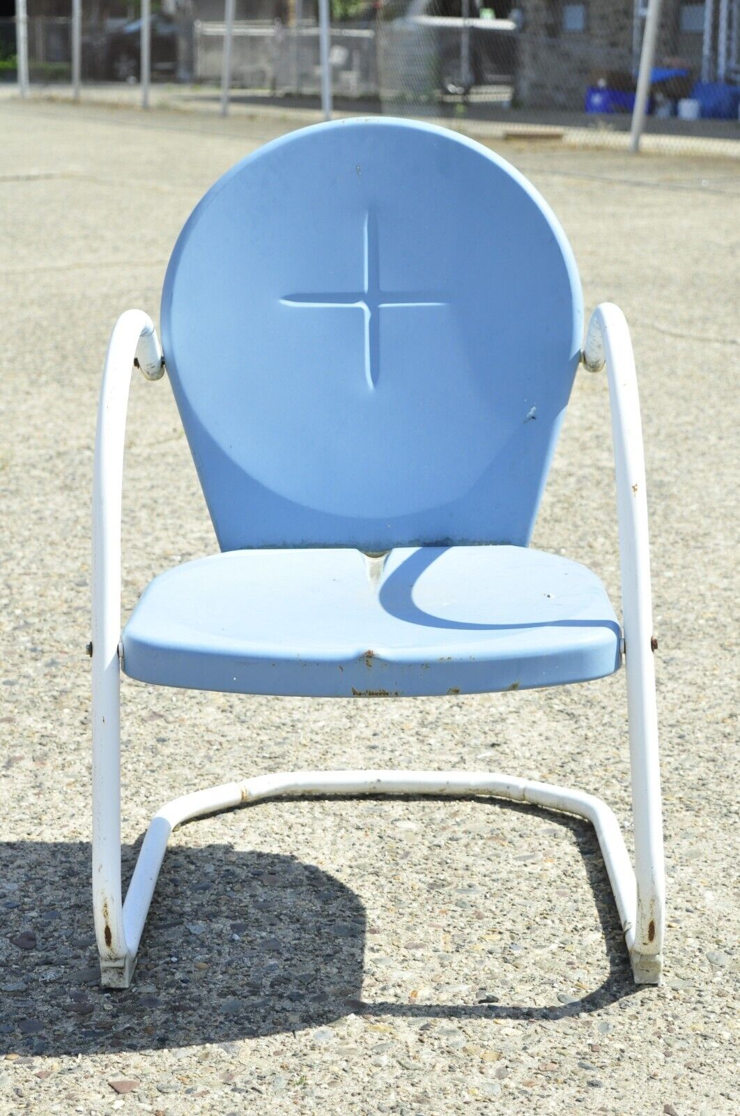Antique Vintage Art Deco Steel Metal Blue Garden Patio Outdoor Chair