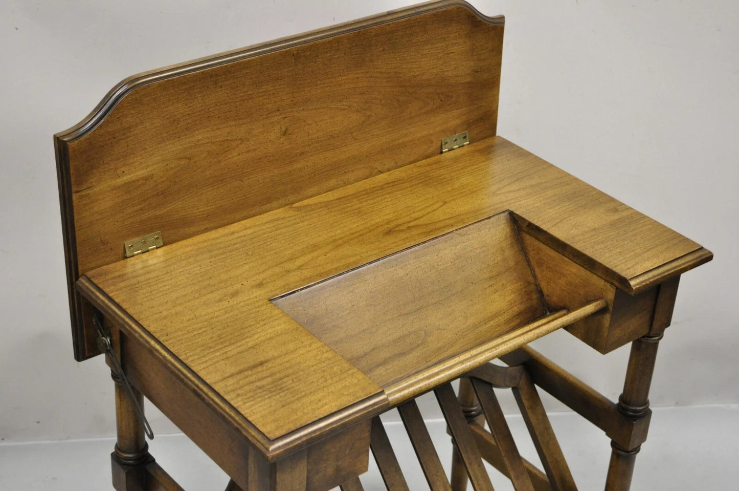Vintage Brandt Flip Top Piano Style Small Cherry Wood Writing Desk Console Table