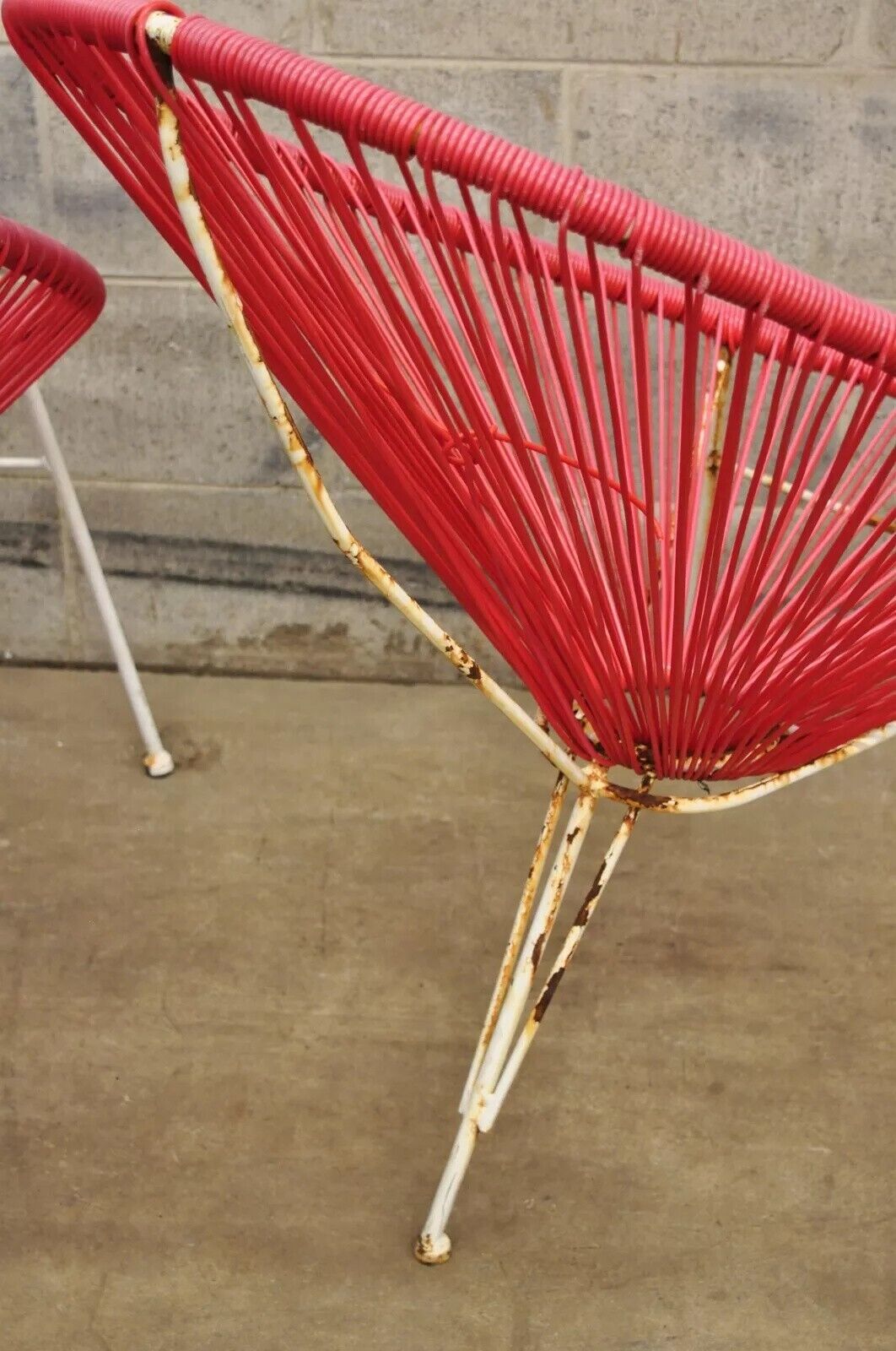 Vintage Mid Century Modern Vinyl Rope Hoop Wrought Iron Acapulco Chairs - a Pair