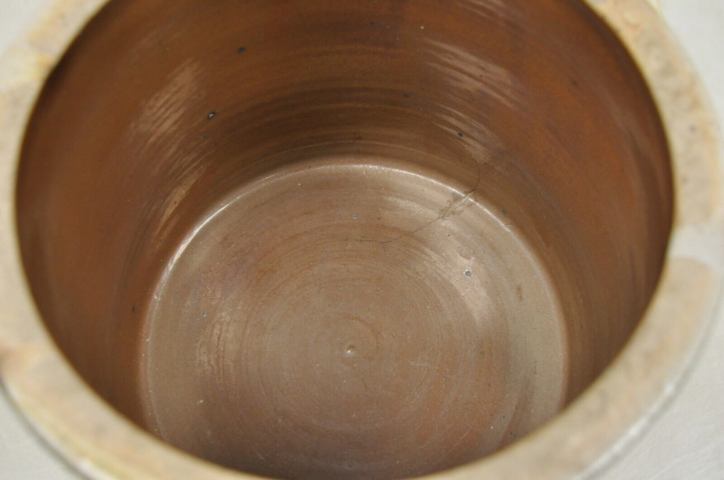 Antique Stoneware Salt Glazed 9" Round Pottery Crock Pot with Blue Flower
