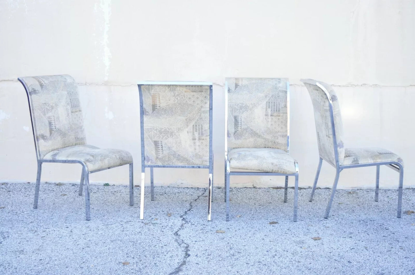 Vintage Mid Century Polished Chrome Frame Rolled Back Dining Chairs - Set of 4