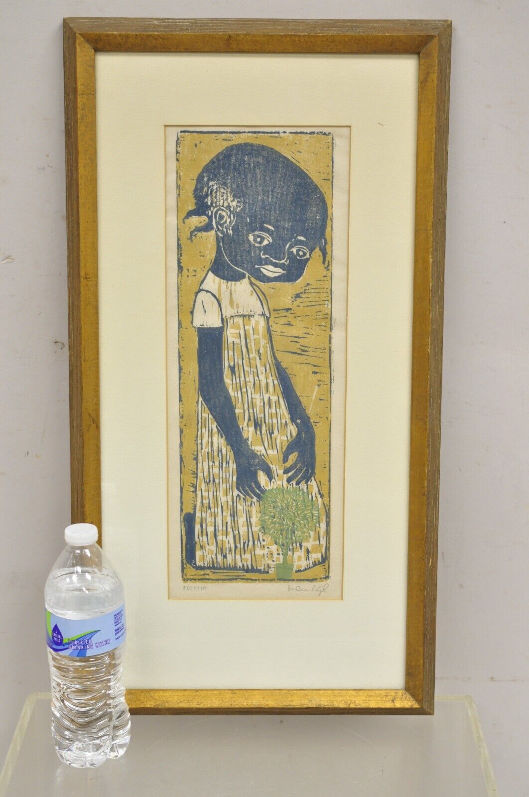 Vintage Helen Siegl "Young Girl" 1950s Woodcut Print Framed Mid Century Art