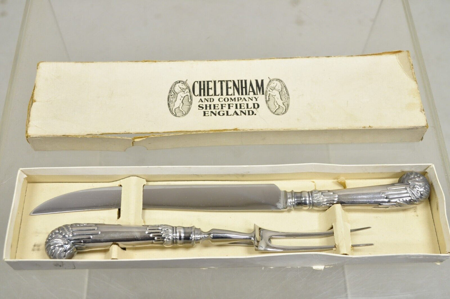 Vintage Cheltenham & Co Stainless Steel Silver Plated Meat Carving Cutlery Set