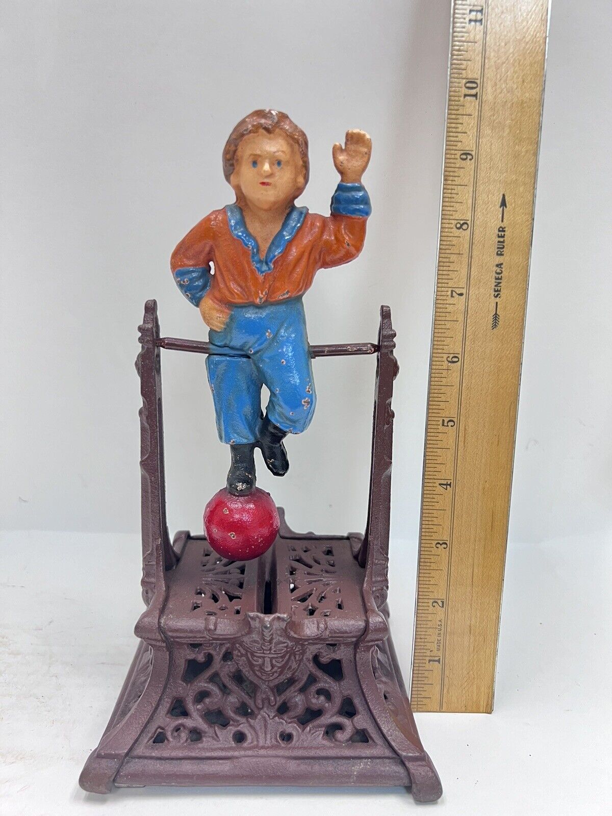 Vintage Cast Iron Still Bank Boy On Trapeze Book Of Knowledge Mechanical Bank