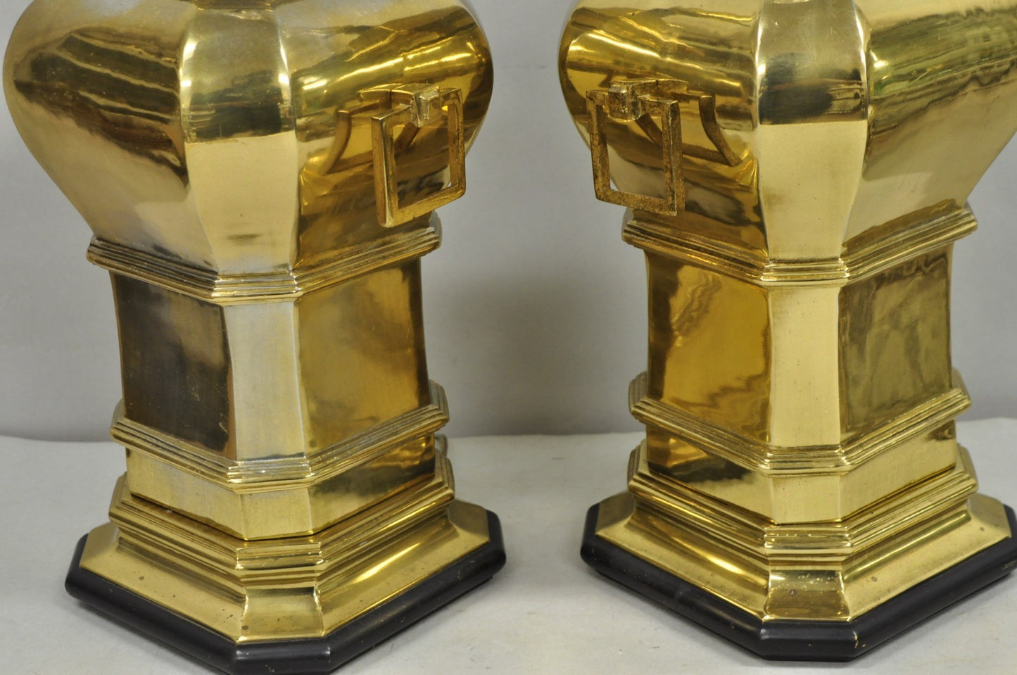 Vintage Chinoiserie Chinese Ginger Jar Brass Plated Metal Table Lamps - a Pair