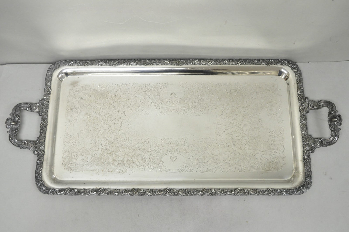 Vintage English Victorian Silver Plated Copper Narrow Serving Platter Bar Tray