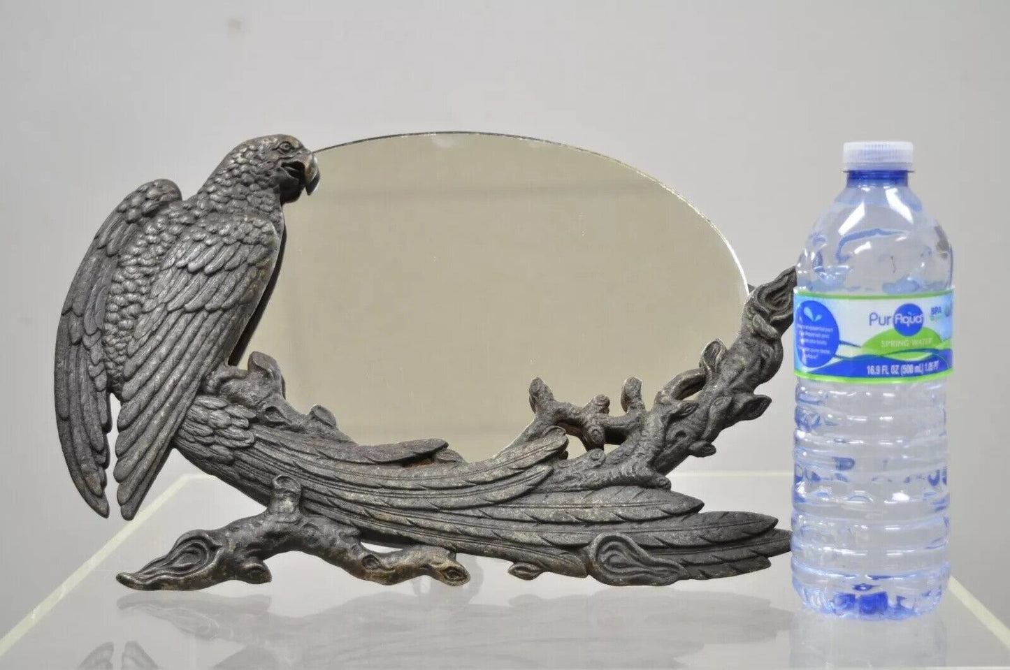 Antique Art Deco Cast Iron Eagle Phoenix Bird Vanity Table Top Mirror