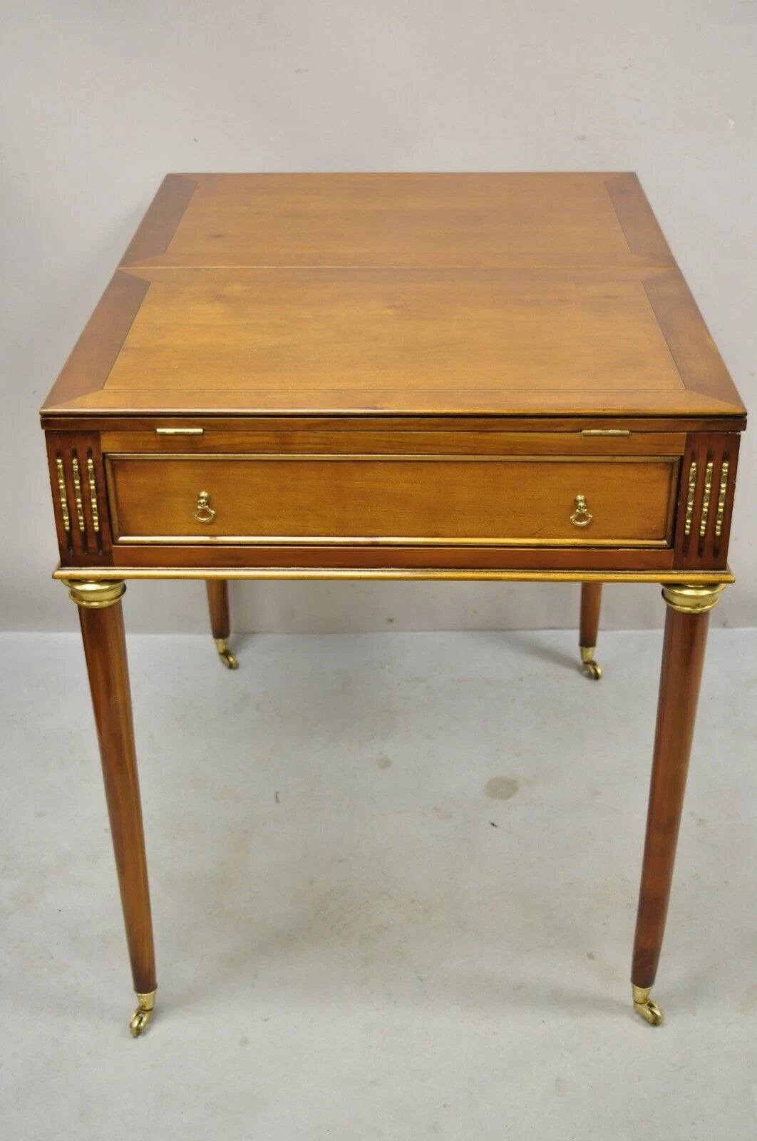Vintage French Louis XVI Style Cherry Wood Flip Top Backgammon Card Game Table