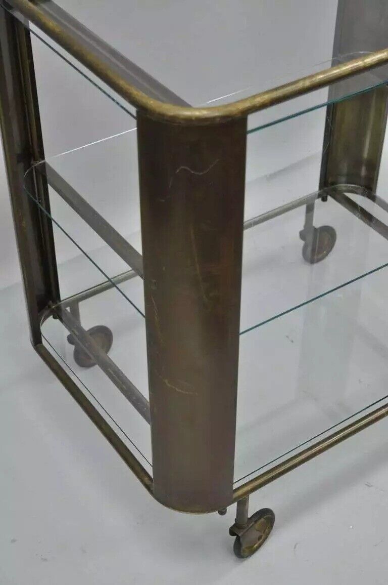 Mid Century Italian Modern Bronze & Glass Modernist Bar Tea Cart Trolley Server