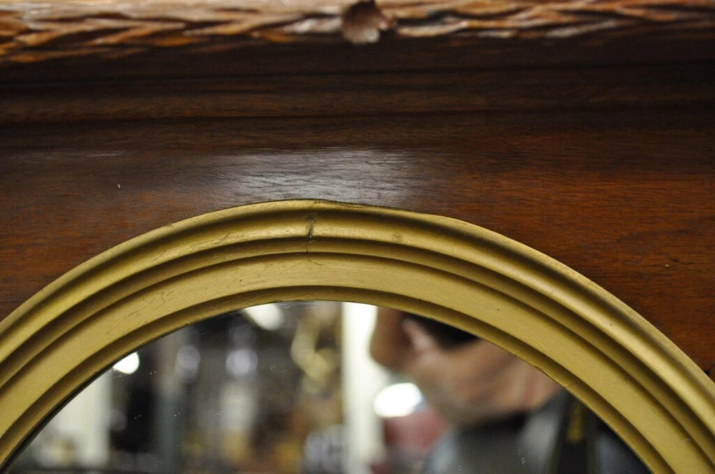 Antique Black Forest Victorian Faux Bois Carved Mahogany Gold Gilt Wall Mirror