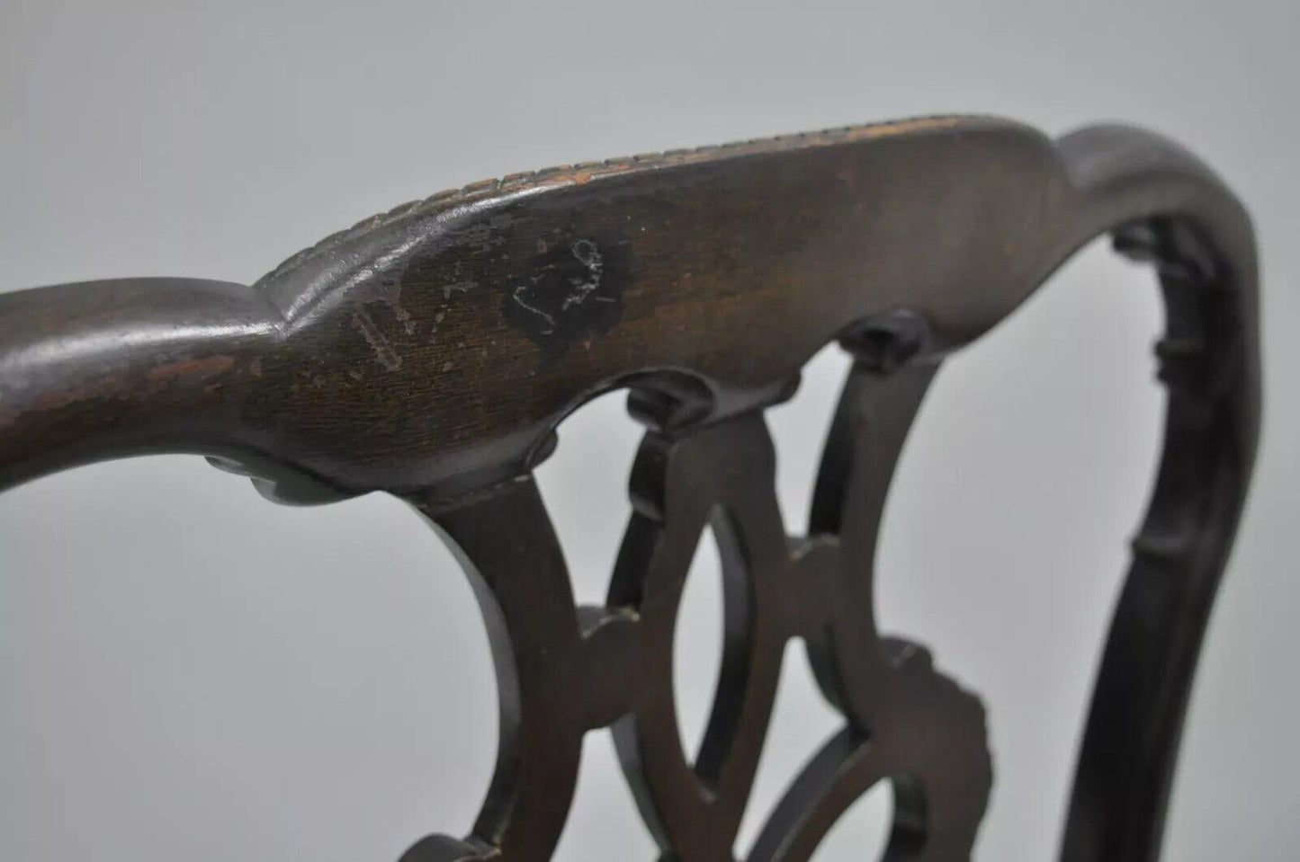 Antique Georgian Style Carved Ribbon Back Solid Mahogany Dining Side Chair (A)