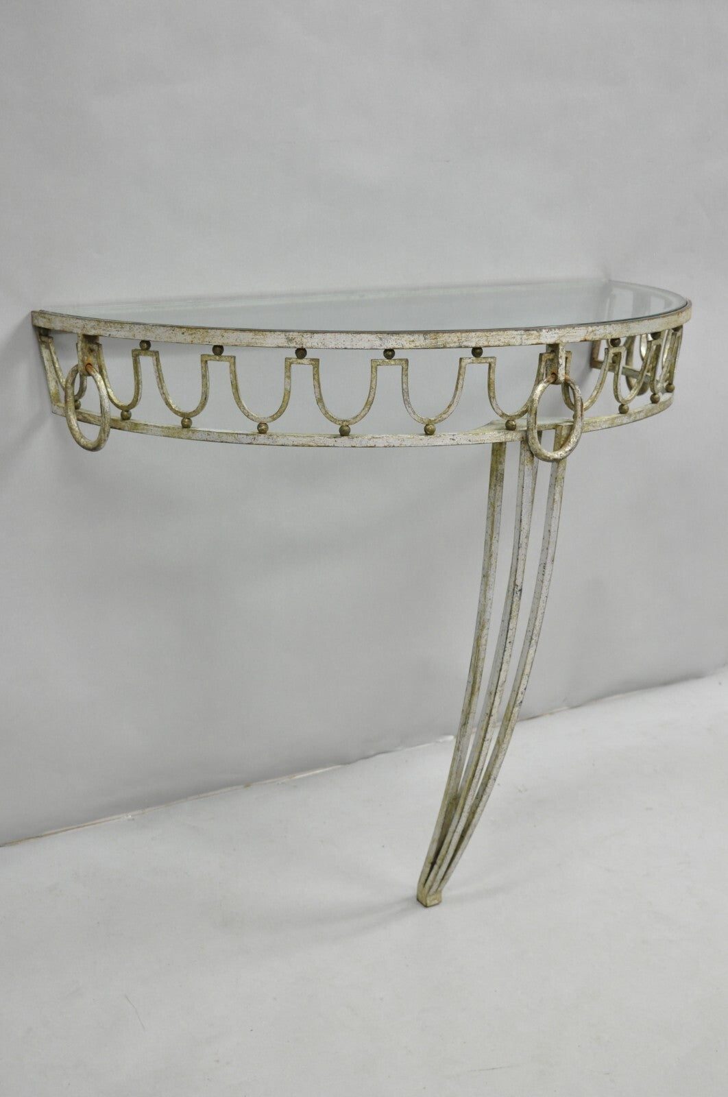 Italian Neoclassical Hollywood Regency Silver Gilt Iron Wall Mount Console Table