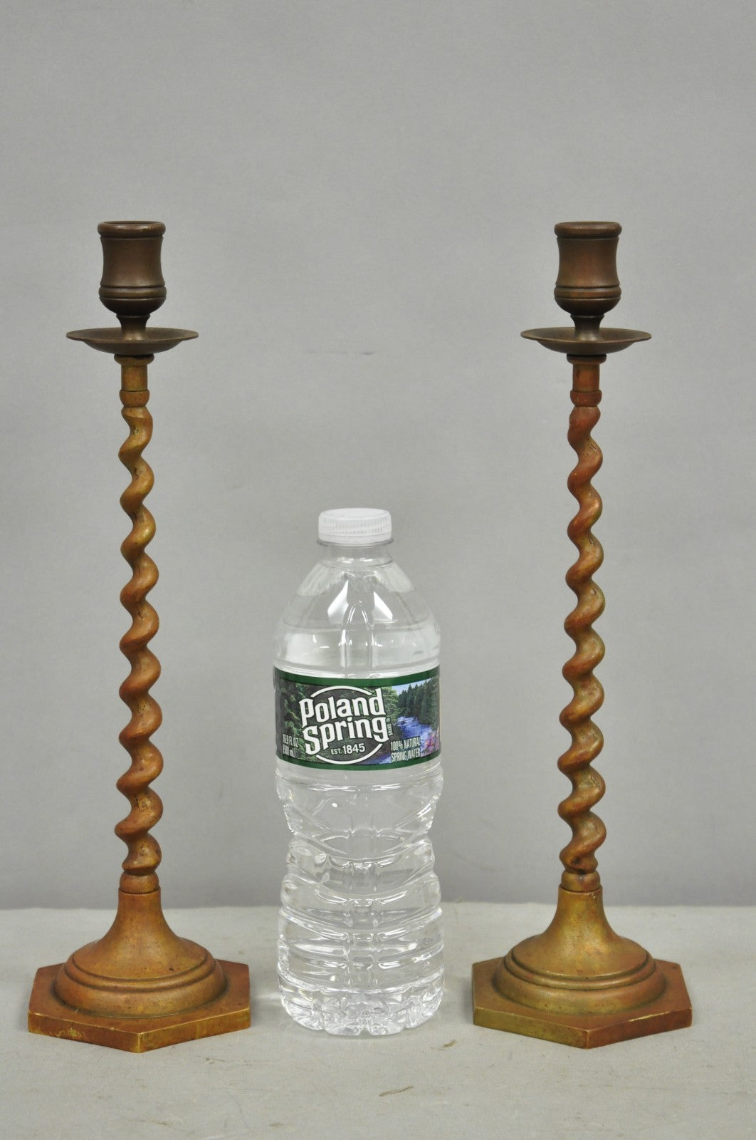 Vintage English Regency Small Patinated Bronze Barley Twist Candlesticks a Pair