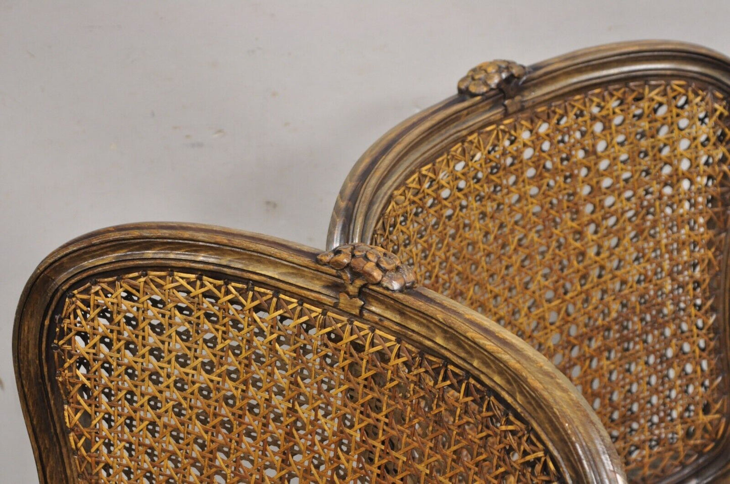 Vintage Ethan Allen Italy French Country Louis XV Cane Back Arm Chairs - a Pair