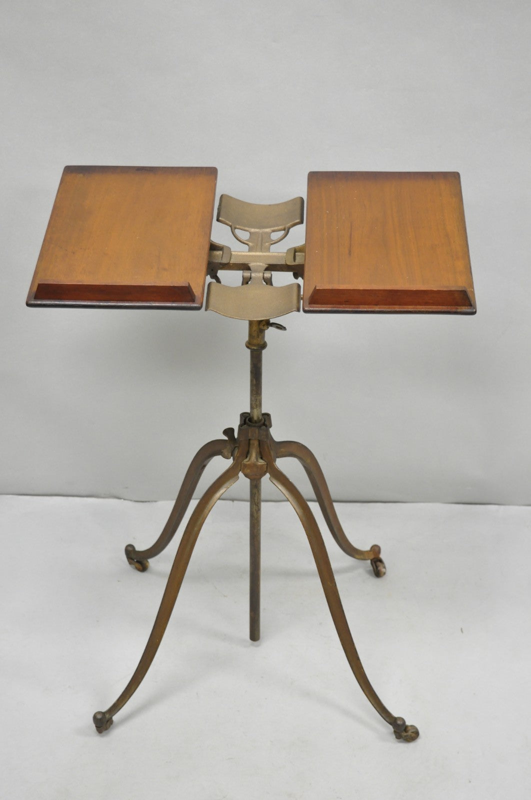 Antique R.M. Lambie Victorian Walnut & Cast Iron Bible Book Stand Lectern