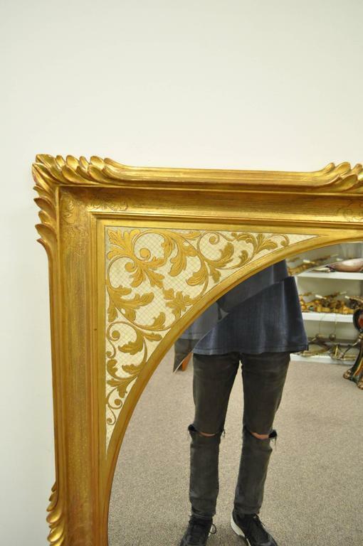 Vintage Italian Regency Gold Gilt Carved Wood Florentine Rectangular Wall Mirror