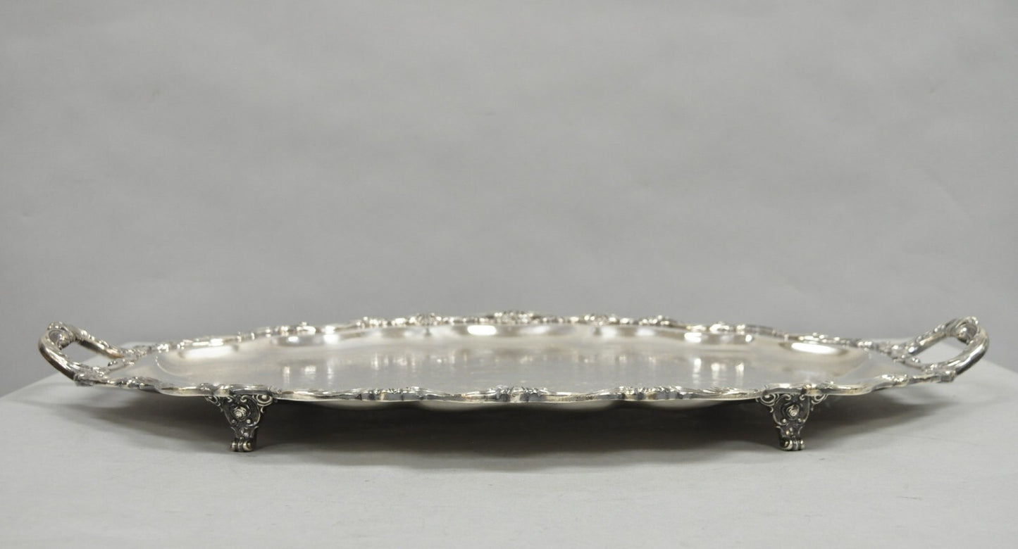 Antique Wallace Baroque Large 28" Silver Plated Serving Bar Tray w/ Handles