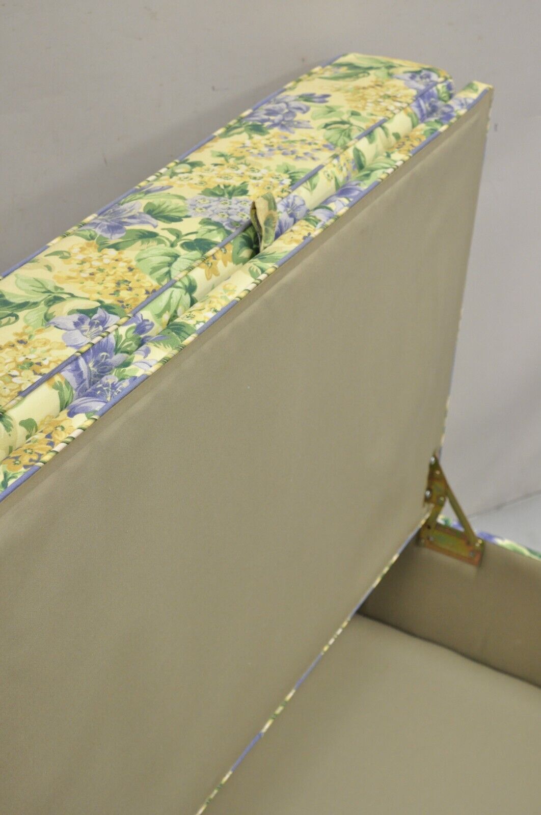Traditional Oversized Storage Ottoman Yellow and Blue Floral Custom Upholstered