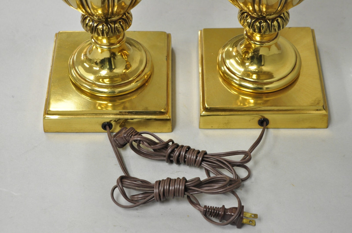 Vintage French Empire Style Gold Brass Metal Urn Form Table Lamps - a Pair