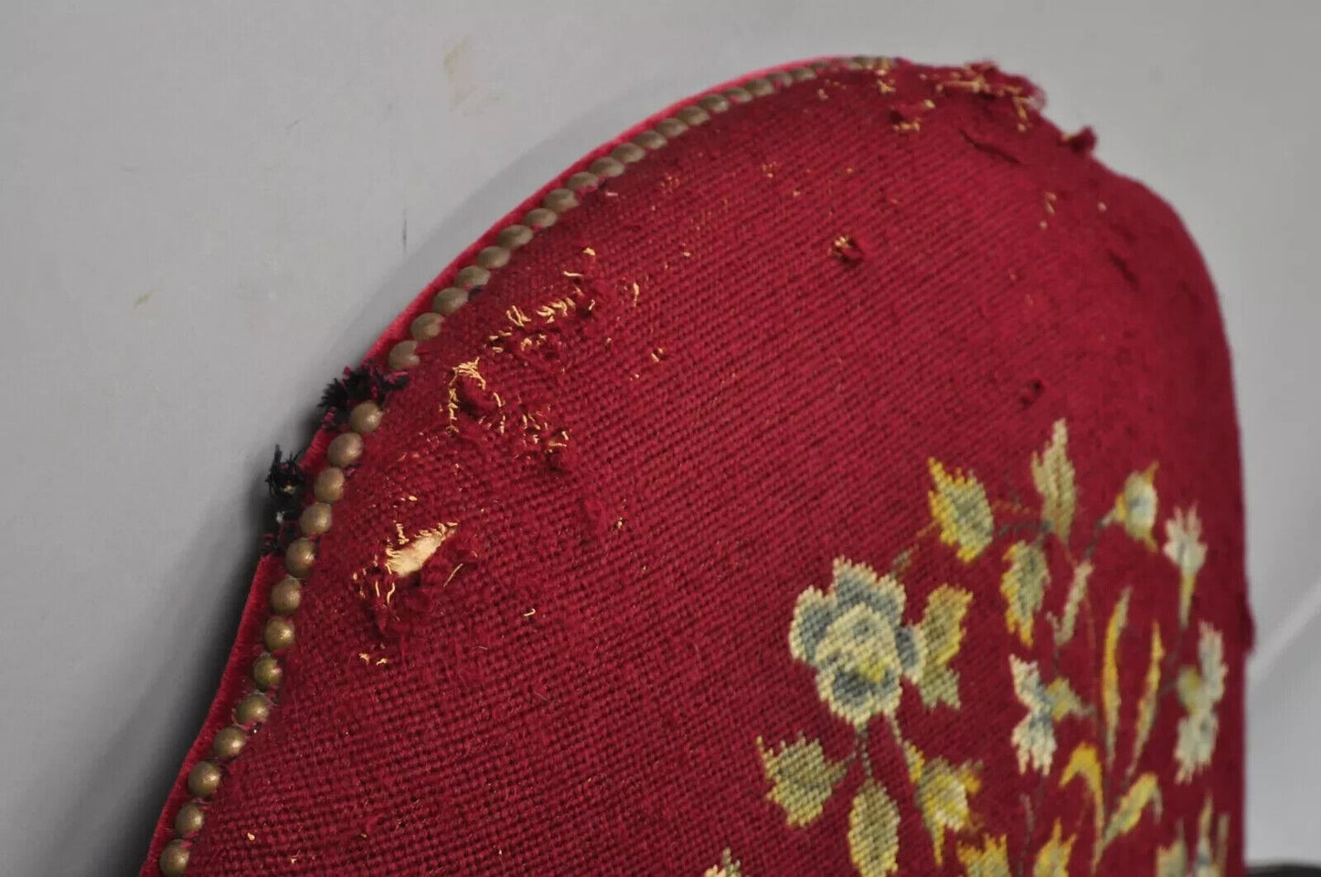 Antique Georgian Floral Needlepoint Carved Mahogany Fireside Lounge Arm Chair