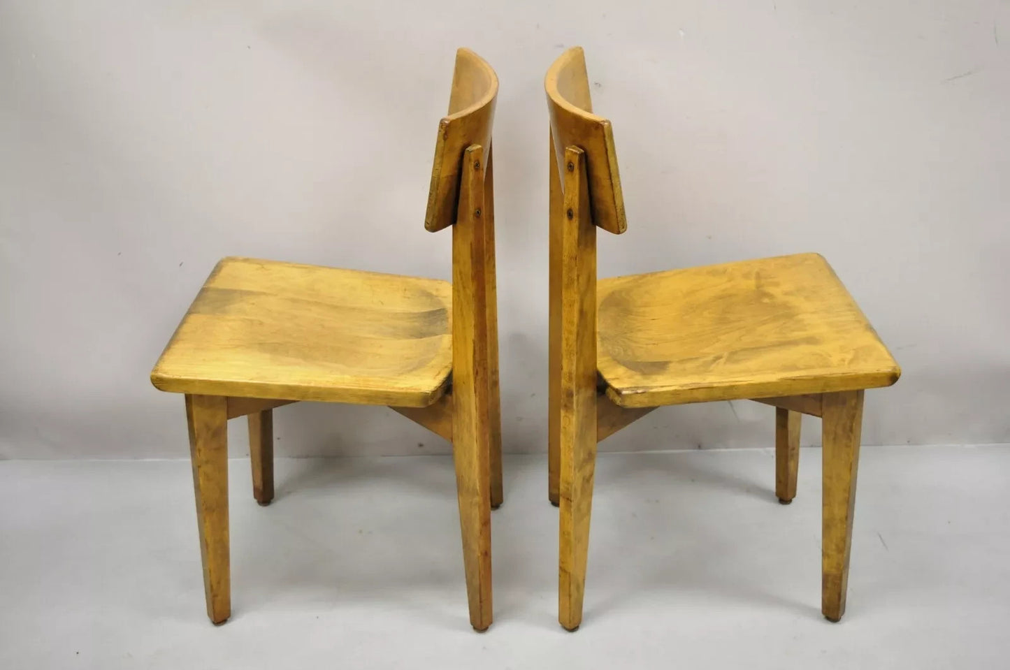 Vintage Gunlocke Mid Century Modern Maple Wood Side Chairs - a Pair